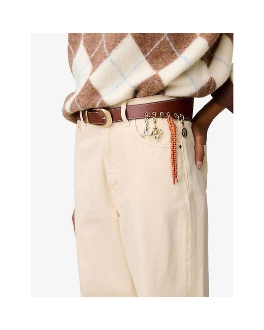 Claudie Pierlot Brown Curved Charm-Embellished Leather Belt