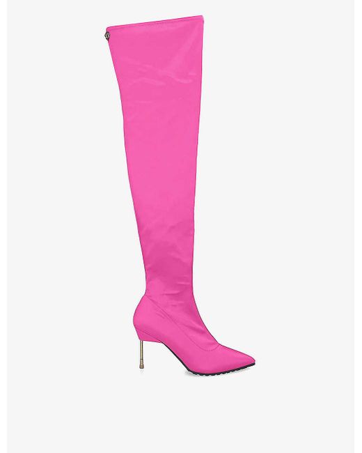Kurt Geiger Pink Barbican Pointed-toe Woven Over-the-knee Boots
