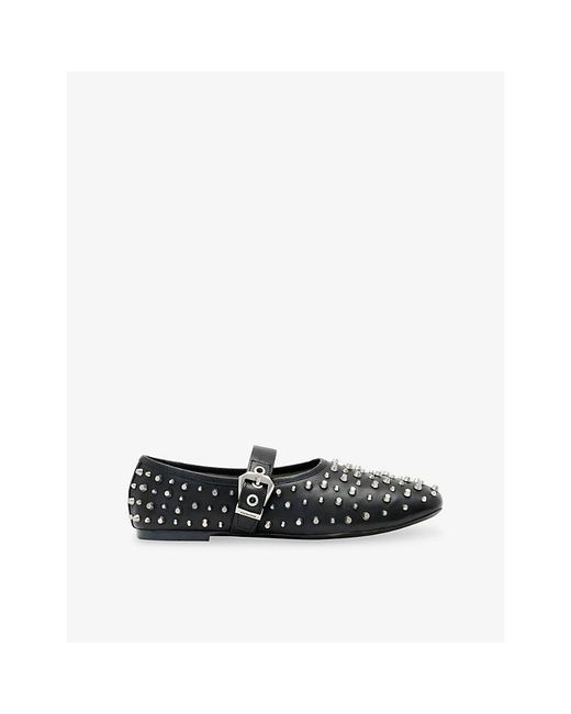 AllSaints Black Sabine Stud Leather Ballet Flats
