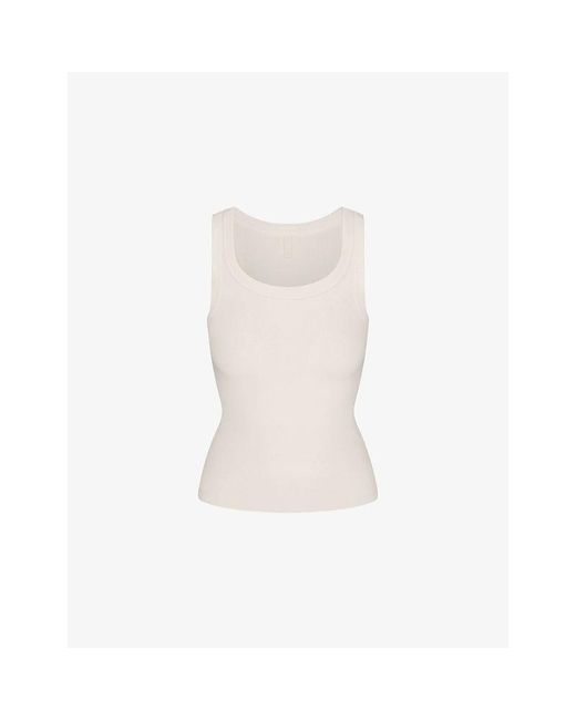 Skims White Scoop-Neck Ribbed Stretch-Cotton Tank Top