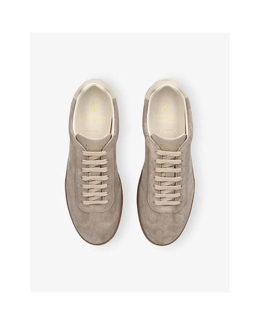 Brunello Cucinelli Natural Foiled-Logo Suede Trainers for men