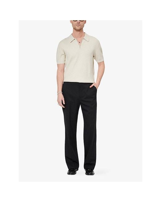The Kooples Natural Zipped-Collar Short-Sleeve Knitted Polo for men