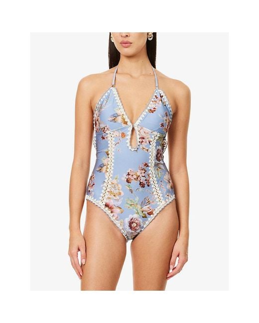 Zimmermann Blue Awaken Crochet Keyhole Swimsuit