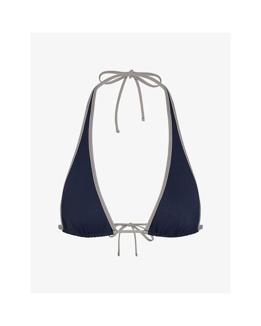 Skims Blue Signature Swim Halter Plunge Bikini Top