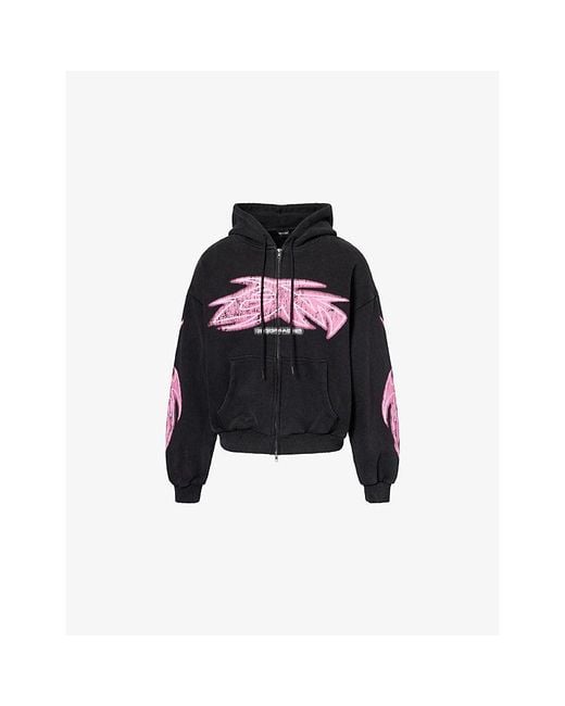 GODMADE Black Vivid-Print Zipped Cotton-Jersey Hoody for men