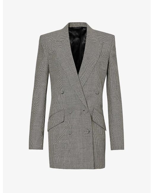 Givenchy Gray Houndstooth-pattern Double-breasted Wool Jacket