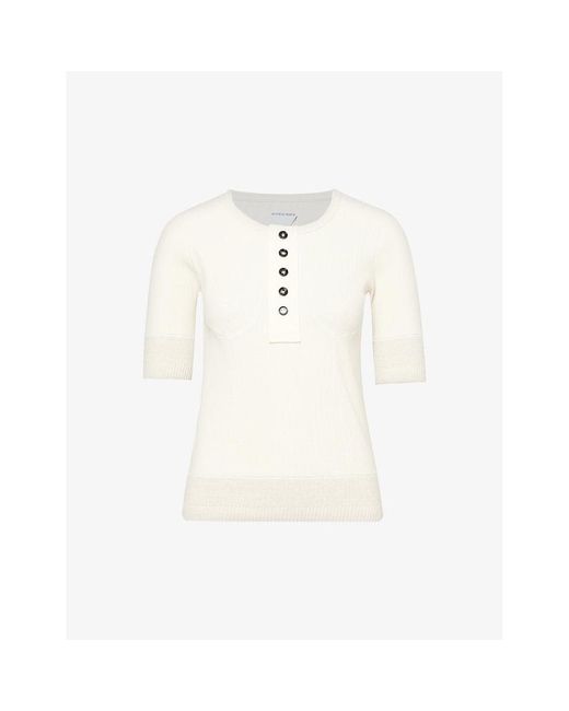 Bottega Veneta White Henley-button Cropped-sleeve Stretch-cotton Jersey T-shirt