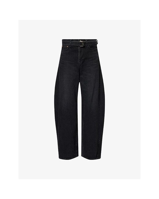 Sacai Black Belted Barrel-Leg Denim Jeans
