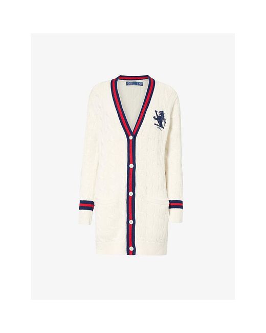 Polo Ralph Lauren White Crest Brad-embroidered Knitted Cardigan