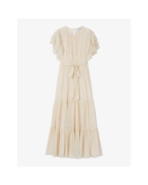 L.K.Bennett Natural Liv Jacquard-pattern Cape-sleeve Silk-blend Maxi Dress