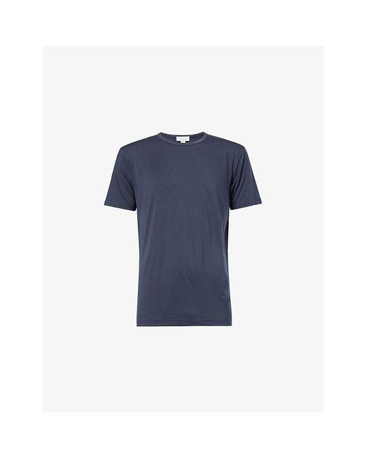 Sunspel Blue Regular-Fit Crewneck Stretch-Jersey T-Shirt for men