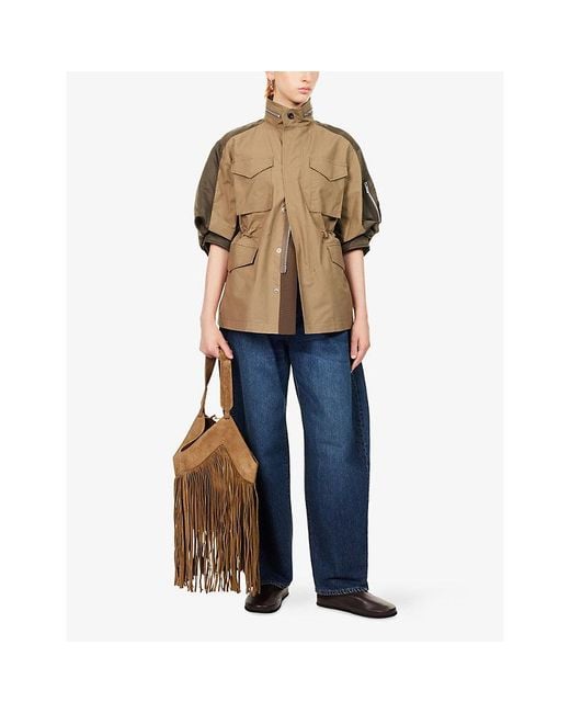 Sacai Natural Weather Funnel-Neck Cotton And Woven-Twill Jacket