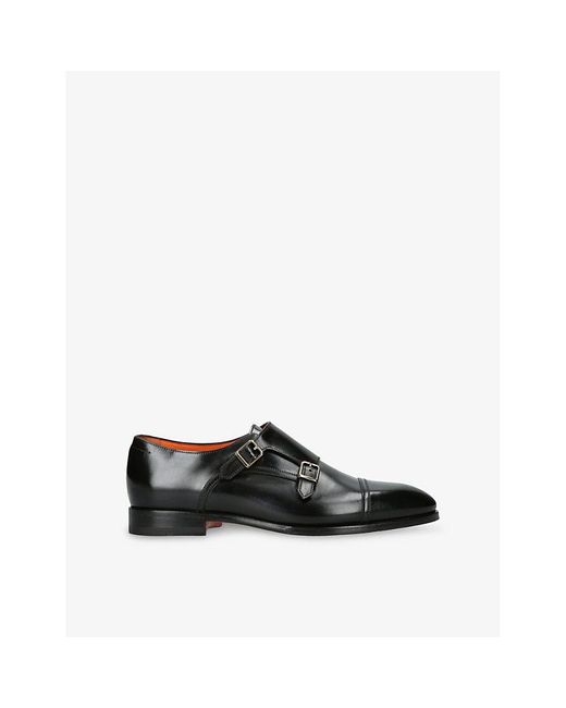 Santoni Black Adrian Leather Monk Shoes for men