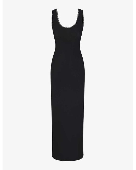 Skims Black Soft Lounge Scoop-neck Lace-trim Stretch-woven Maxi Dress X