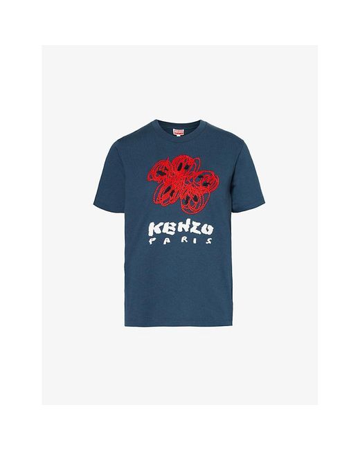 KENZO Blue Varsity Logo-embroidered Cotton-jersey T-shirt