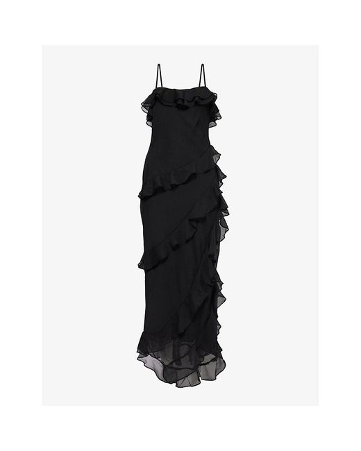 Pretty Lavish Black Aryana Ruffled Crepe Midi Dress