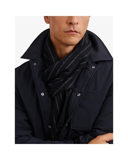 Reiss Black Pearson Pinstriped Wool And Cashmere Scarf for men