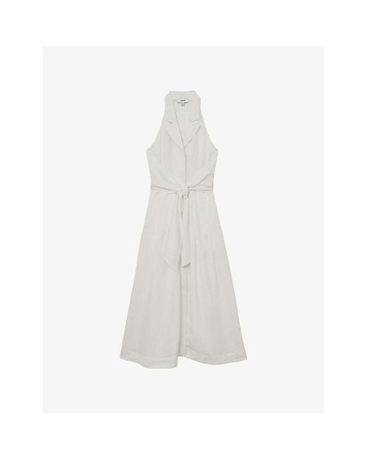 Reiss White Tor Halterneck Woven Midi Dress