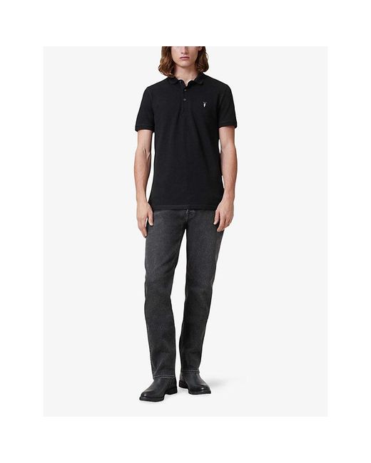 AllSaints Black Reform Logo-Embroidered Cotton-Piqué Polo Shirt for men