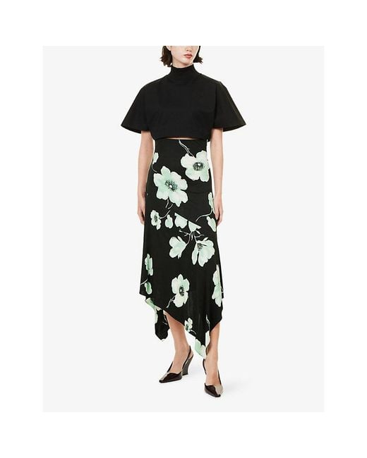 Alaïa Black Floral-Print Semi-Sheer Stretch-Woven Midi Skirt