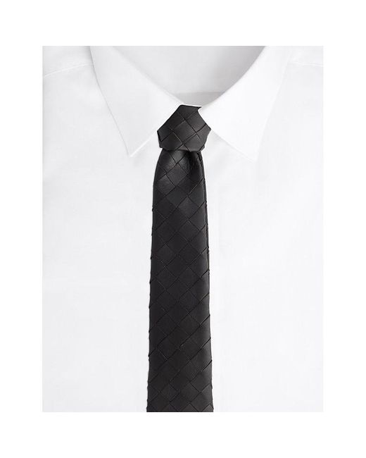 Bottega Veneta Black Intrecciato Woven Leather Tie for men