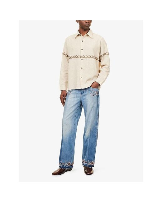 Kartik Research Natural Hand-Embroidered Stitch Ramie Shirt for men