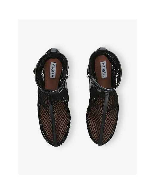 Alaïa Black Fishnet 55 Leather Ankle Boots