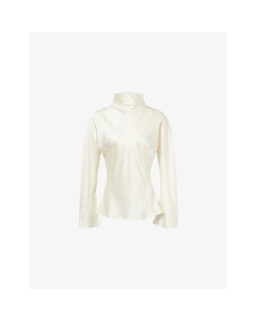 RÓHE Frames White High Cowl-Neck Satin Top