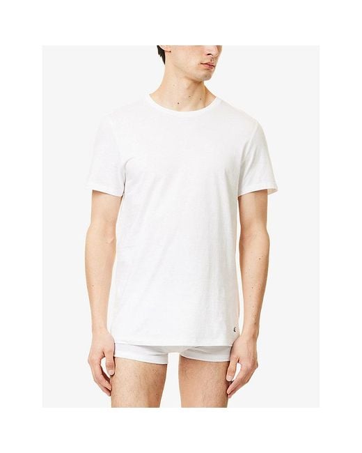 Calvin Klein White Crewneck Logo-Embroidered Pack Of Three Cotton-Jersey T-Shirts for men