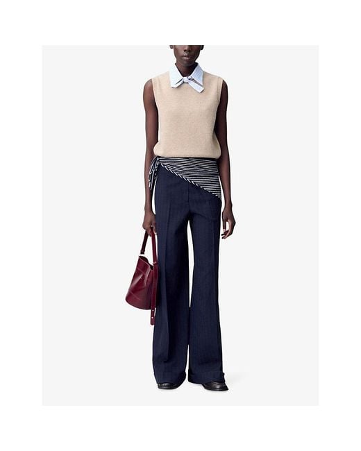 Claudie Pierlot Natural Removable-Collar Sleeveless Knitted Jumper