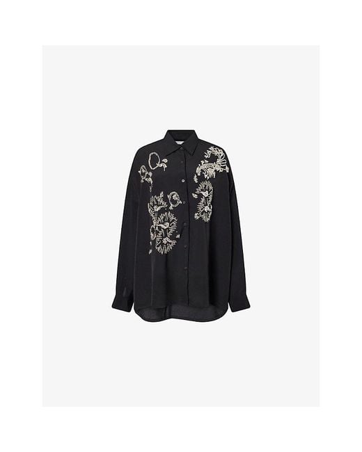 Dries Van Noten Black Casia Jewel-Embellished Woven Shirt