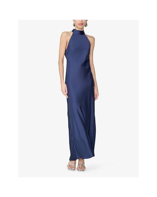 OMNES Blue Seychelles Halterneck Satin Maxi Dress
