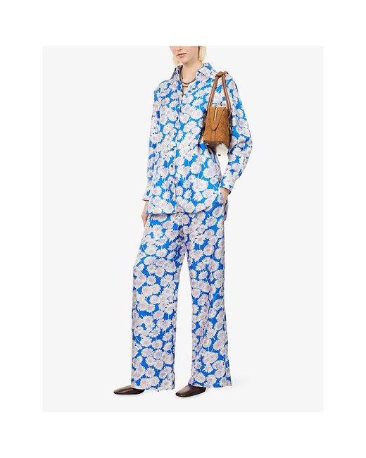 Stella McCartney Blue Daisy Print Pj Silk Trousers