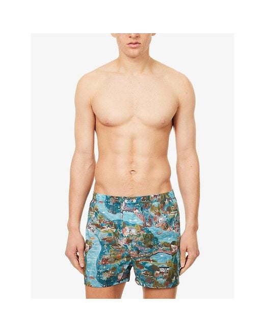 Derek Rose Blue Ledbury Classic-Fit Cotton Boxer Shorts for men