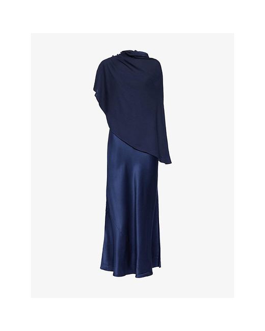Reformation Blue Lilibeth Sheer-Cape Silk Midi Dress