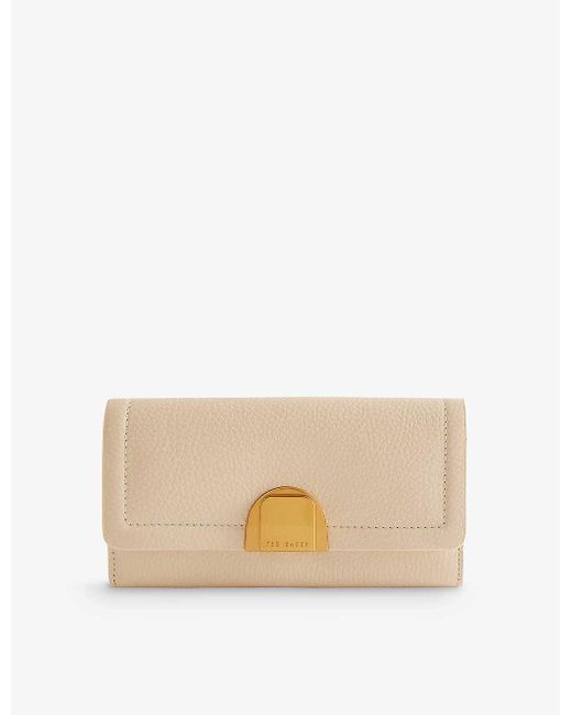 Ted Baker Natural Imieldi Lock-embellished Fold-over Leather Purse