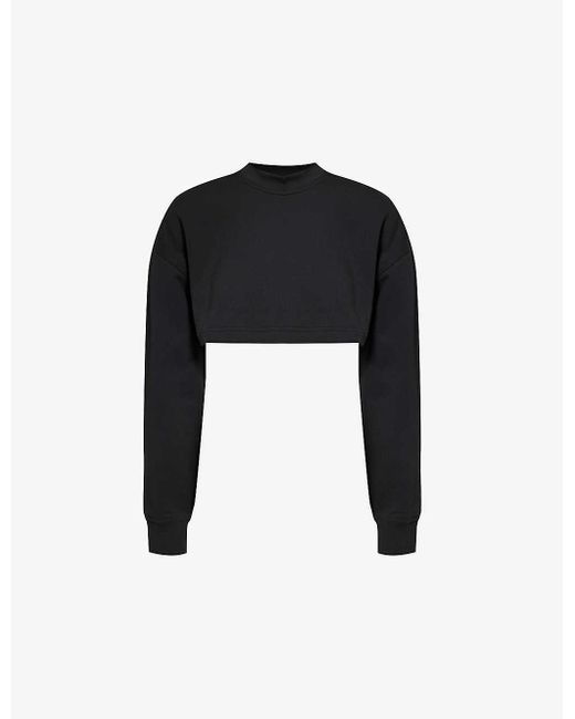 Adidas By Stella McCartney Black Truecasuals Cropped Organic-cotton Sweatshirt
