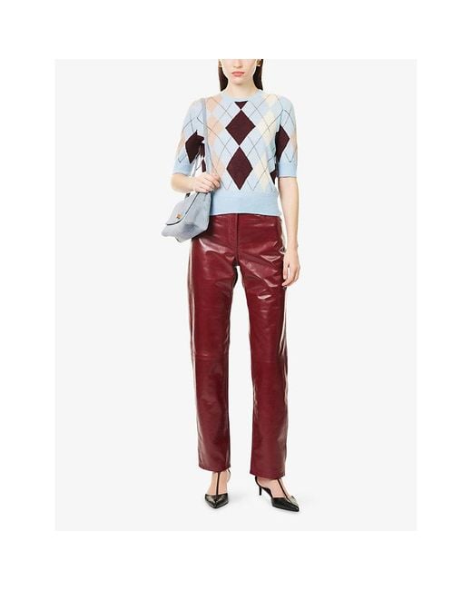 Khaite Red Callum Straight-Leg Leather Trousers