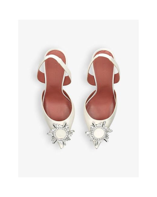AMINA MUADDI White Begum Crystal-Embellished Slingback Leather Mules