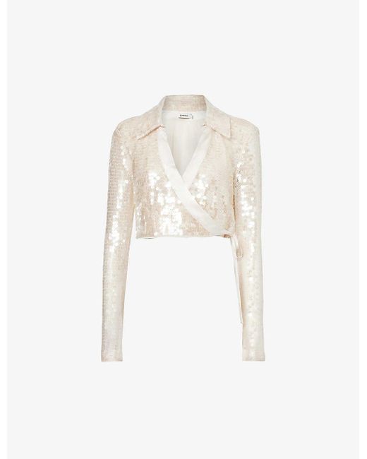 Jonathan Simkhai White Sequin-embellished Cropped Knitted Top