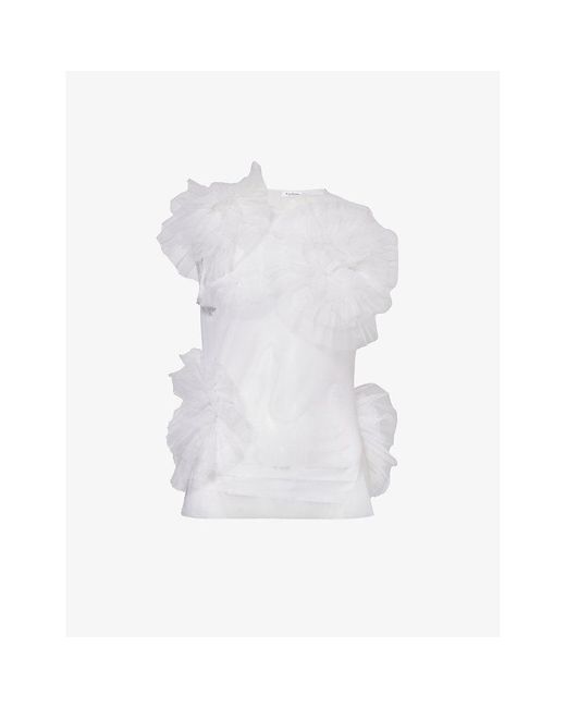 Acne White Tinasa Ruffle-embellished Sheer Woven Top