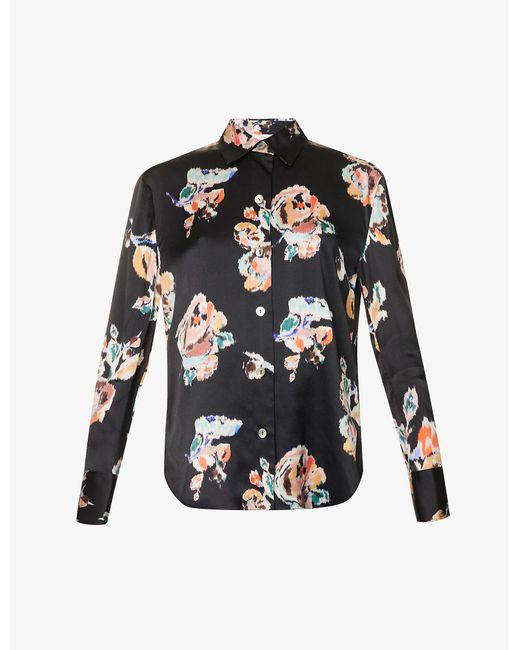 Vince Ikat Floral-print Silk Shirt in Black | Lyst