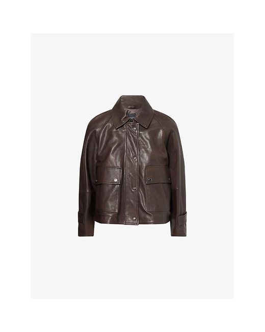 Weekend by Maxmara Brown Berbice Relaxed-Fit Leather Jacket