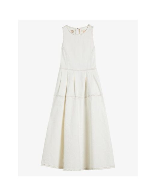 Ted Baker White Eriie Contrast-stitch Stretch-cotton Midi Dress