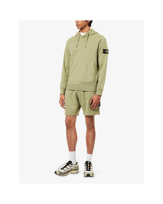 Stone Island Green Kangaroo-Pocket Brand-Badge Cotton-Jersey Hoody for men