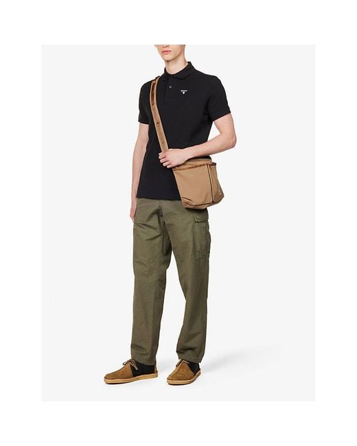 Barbour Black Brand-Embroidered Ribbed-Trim Regular-Fit Cotton-Piqué Polo Shirt for men