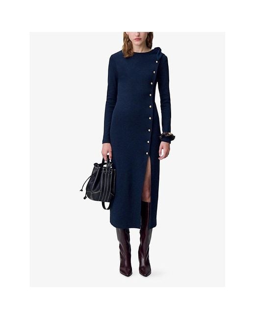 Claudie Pierlot Black Long Slim-Fit Stretch-Knit Midi Dress