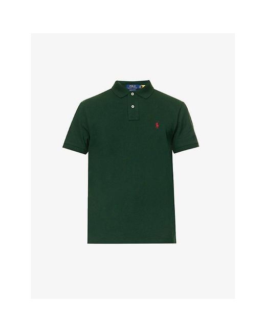 Polo Ralph Lauren Green Short-sleeved Logo-embroidered Custom-fit Cotton-piqué Polo Shirt for men