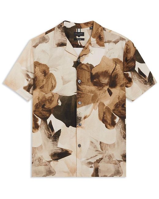 Ted Baker Natural Henris Floral-Print Cotton, Lyocell And Linen Shirt for men