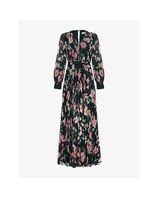 Phase Eight Black Rosa Petite Floral-Print Woven Maxi Dress